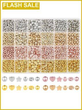 2300 Pcs Gold Spacer Beads - 6 Shapes for Bracelet Making & DIY Jewelry